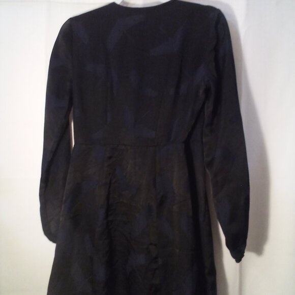H&M Wrap Dress Women 4 Short Long Sleeve Satin Bird Print Black - Picture 12 of 15